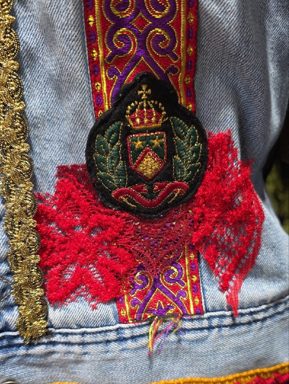 Artisan Embellished Light Wash Denim Jean Jacket -OOAK - Picture 9 of 16